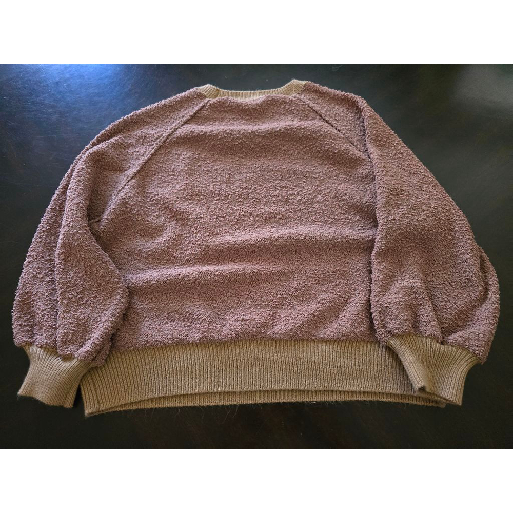 Women's Oversized Umgee Brown & Beige Retro Textured Crew Neck Sweatshirt M